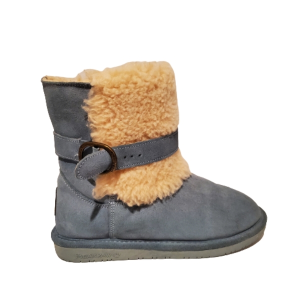BearPaw Shoes - BEARPAW Millie Light Blue Suede Women's Buckled Boot Size 8